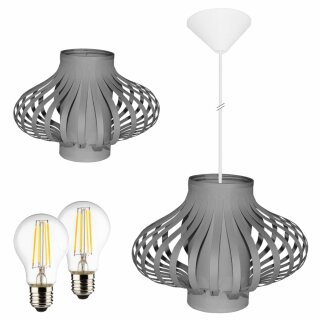 Ranex LED Tischlampe + Pendelleuchte Cinderella Grau 2 x Filament 7W = 60W E27 klar warmweiß