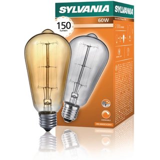 Sylvania Glühbirne Leuchtmittel Decorative Vintage ST64 Rustika 60W E27 Gold 150lm extra warmweiß 1900K dimmbar