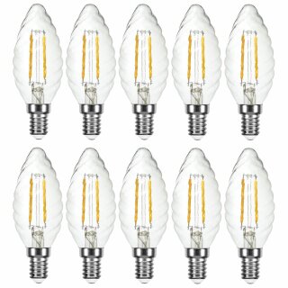 10 x LED Filament Leuchtmittel Kerze gedreht 4W = 40W E14 klar warmweiß 2700K DIMMBAR