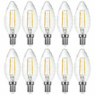 10 x LED Filament Leuchtmittel Kerze gedreht 4W = 40W E14 klar warmweiß 2700K DIMMBAR