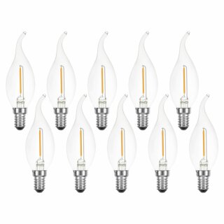 10 x LED Filament Leuchtmittel Windstoß Kerze 1W = 15W E14 klar 822 extra warmweiß 2200K