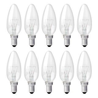 10 x Glühbirne Kerze 40W E14 klar Glühlampe 40 Watt Glühbirnen Glühlampen Kerzen