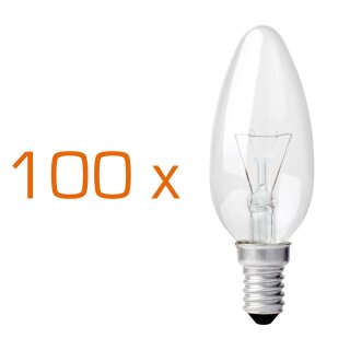 100 x Glühbirne Kerze 25W E14 klar Glühlampe 25 Watt Glühbirnen Glühlampen Kerzen