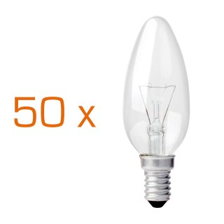 50 x Glühbirne Kerze 40W E14 klar Glühlampe 40 Watt Glühbirnen Glühlampen Kerzen