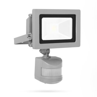 XQ-Lite LED Fluter Strahler Silber IP44 10W 750lm Tageslichtweiß 5000K mit Bewegungssensor