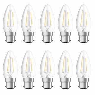 10 x Osram LED Filament Leuchtmittel Parathom Kerze 2,8W = 25W B22d klar 250lm warmweiß 2700K