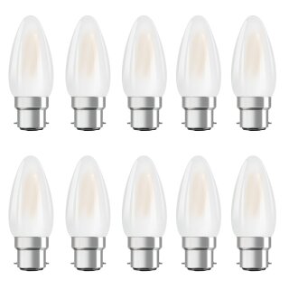 10 x Osram LED Filament Leuchtmittel Parathom Kerzenform 4,5W = 40W B22d matt 470lm warmweiß 2700K DIMMBAR