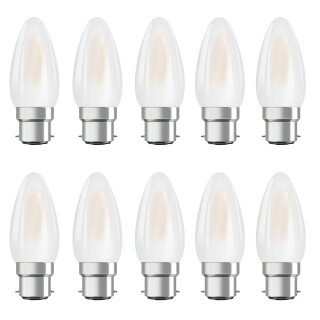 10 x Osram LED Filament Leuchtmittel Parathom Kerzenform 4,5W = 40W B22d matt 470lm warmweiß 2700K DIMMBAR