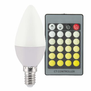 LeuchtenDirekt LED Leuchtmittel Kerze 4W = 32W E14 matt 350lm CCT 2700K - 5000K dimmbar mit Fernbedienung