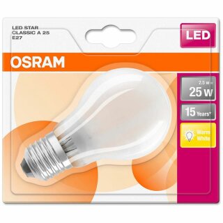 Osram LED Filament Leuchtmittel Birnenform A60 2,5W = 25W E27 matt 250lm warmweiß 2700K