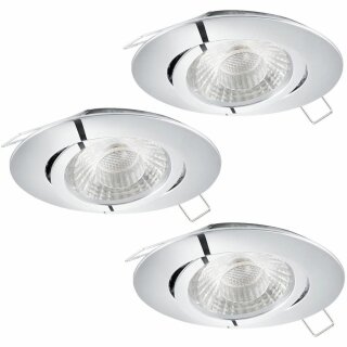 3 x Eglo LED Einbauleuchte Einbaustrahler Tedo 1 Chrom IP20 3 x 5W GU10 400lm warmweiß 3000K Stepdimmer