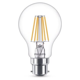 Philips LED Filament WarmGlow Leuchtmittel Birne A60 5,5W = 40W B22 klar 470lm 2200-2700K Warmweiß DIMMBAR