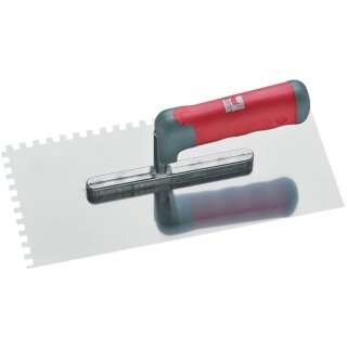 Glättekelle Edelstahl gezahnt 8x8mm Zahnung 280x130mm 2K Griff Rot Grau