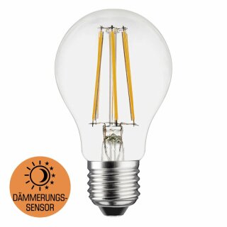 LED Filament Leuchtmittel Birne A60 6,5W = 60W E27 klar 806lm warmweiß 2700K Dämmerungsschalter Sensor Auto An