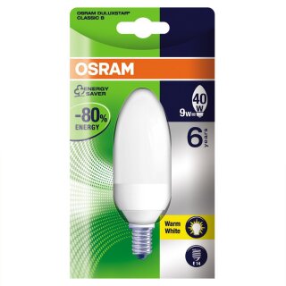 Osram Dulux Kerze 9W = 40W E14 Energiesparlampe warm warmweiß Duluxstar Classic B