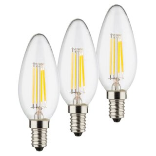 3 x LED Filament Leuchtmittel Kerzen 2,5W = 25W E14 klar 245lm warmweiß 2700K Ra>90