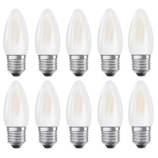 10 x Osram LED Filament Leuchtmittel Retrofit Kerze 4W = 40W E27 matt 470lm warmweiß 2700K