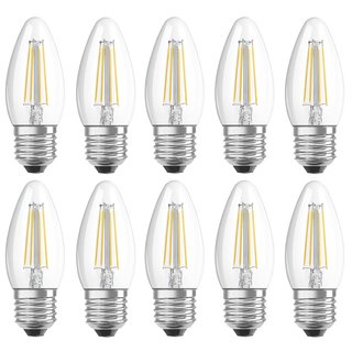 10 x Osram LED Filament Leuchtmittel Retrofit Kerze 4W = 40W E27 klar 470lm warmweiß 2700K