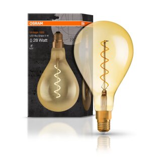 Osram Vintage 1906 LED Spiral Filament Leuchtmittel Birnenform A160 5W = 28W E27 gold gelüstert 300lm extra warmweiß 2000K