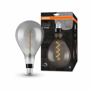 Osram Vintage 1906 LED Filament Birnenform A160 5W = 12W E27 Rauchglas 110lm extra warmweiß 1800K DIMMBAR