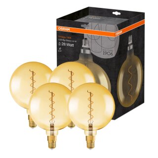 4 x Osram Vintage 1906 LED Spiral Filament Leuchtmittel Globe G200 5W = 28W E27 gold gelüstert 300lm extra warmweiß 2000K