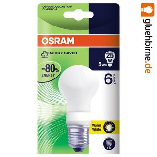 Osram Dulux Classic A 5W = 25W Warmweiß E27 Energiesparlampe Sparlampe AGL 5 Watt