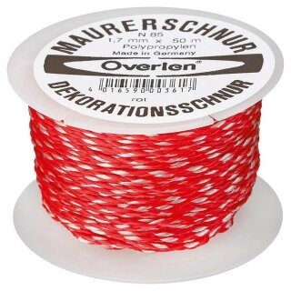 Mauerschnur aus Polypropylen 1,7mm x  50m Rot mit Kennfaden