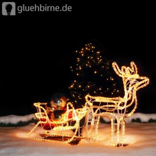 LED Rentier mit Schlitten 11 Meter Lichtschlauch für innen & außen 140 x 66 x 23cm