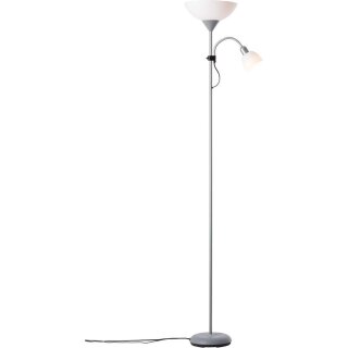 Brilliant LED Stehleuchte Deckenfluter Spari Silber 180cm 2-flammig 9W + 4W E27 800lm + 320lm warmweiß