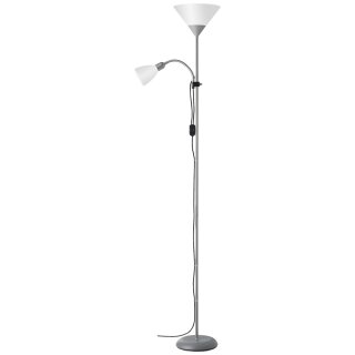 Brilliant Stehleuchte Deckenfluter Spari Silber max. 60W E27 + 25W E14 ohne Leuchtmittel mit Schalter