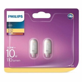 2 x Philips LED Leuchtmittel Stiftsockellampe 0,9W = 10W 12V G4 matt 110lm warmweiß 2700K