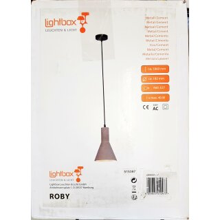 Lightbox Pendelleuchte Roby Beton Grau max. 60W E27 ohne Leuchtmittel