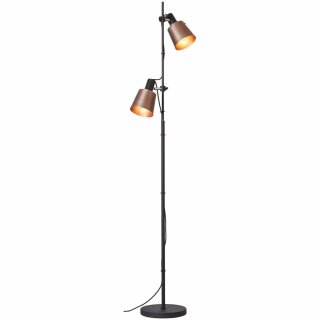 Brilliant Stehleuchte Santo Schwarz/Kupfer max. 2 x 40W E27 mit Fußtaster ohne Leuchtmittel schwenkbar