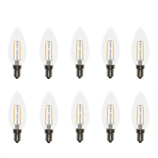 10 x LED Filament Kerze 2W wie 25W klar E14 230lm Glühlampe Glühbirne warmweiß 2700K