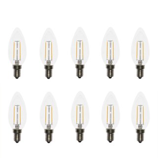 10 x LED Filament Kerze 2W wie 25W klar E14 230lm Glühlampe Glühbirne warmweiß 2700K