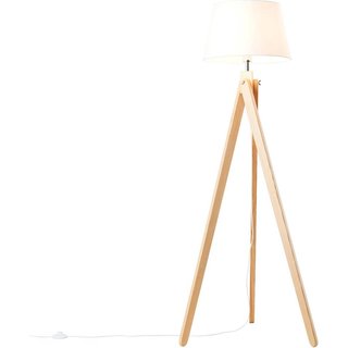 Brilliant Stehlampe Porty Holz hell/Weiß 148cm max. 60W E27 ohne Leuchtmittel inkl. Fußschalter