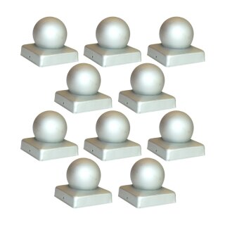 10 x Pfostenkappe Magnodur Silbergrau Kugel Eckig 91 x 91...
