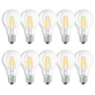 10 x Osram LED Filament Leuchtmittel Birnenform A60 7W = 60W E27 klar 806lm warmweiß 2700K