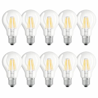 10 x Osram LED Filament Leuchtmittel Birnenform A60 7W = 60W E27 klar 806lm warmweiß 2700K 