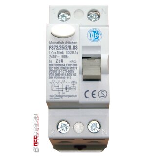 FI Schutzschalter 2-polig 25A 30mA 6KA FI-Schalter
