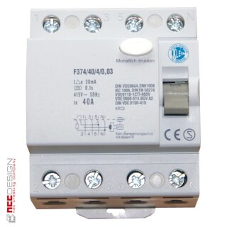 FI Schutzschalter 4-polig 40A, 30mA, 6KA FI-Schalter