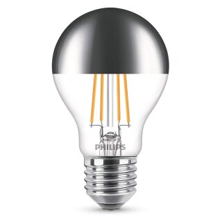 Philips LED Filament Leuchtmittel Birne 7,2W = 50W E27 Kopfspiegel Silber 650lm warmweiß 2700K DIMMBAR