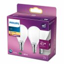 2 x Philips LED Leuchtmittel Classic Tropfen 4,3W = 40W E14 matt 470lm warmweiß 2700K