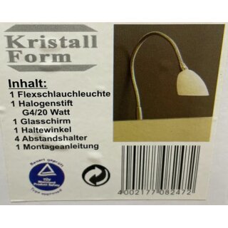 Spiegelleuchte Flexschlauchleuchte Halogenleuchte G4 ohne Trafo weiß Kristall Form Glasschirm mit Haltewinkel
