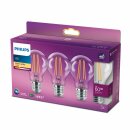 3 x Philips LED Filament Leuchtmittel Birnenform A60 7W = 60W E27 klar 806lm warmweiß 2700K