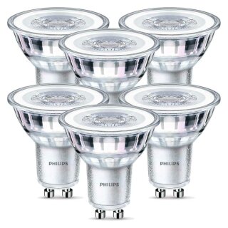 6 x Philips LED Leuchtmittel Glas Reflektor 4,6W = 50W GU10 355lm warmweiß 2700K flood 36°