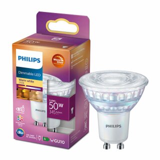 Philips LED Glas Reflektor 3,8W = 50W GU10 345lm warmweiß WarmGlow 2200K-2700K flood 36° Ra>90 DIMMBAR