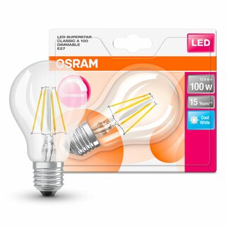 Osram LED Filament Leuchtmittel Birnenform A60 12W = 100W E27 klar 1521lm neutralweiß 4000K DIMMBAR