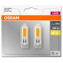 2 x Osram LED Glas Leuchtmittel Stiftsockellampe 2W = 20W G9 COB klar 200lm 827 warmweiß 2700K BLI 320°