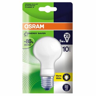 Osram Dulux Superstar Energiesparlampe Birne 5W = 25W E27 opal 150lm warmweiß 2700K